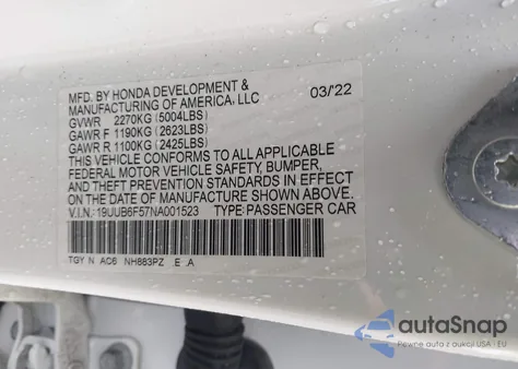 2022 Acura Tlx A-Spec Package from USA, damaged, VIN 19UUB6F57NA001523